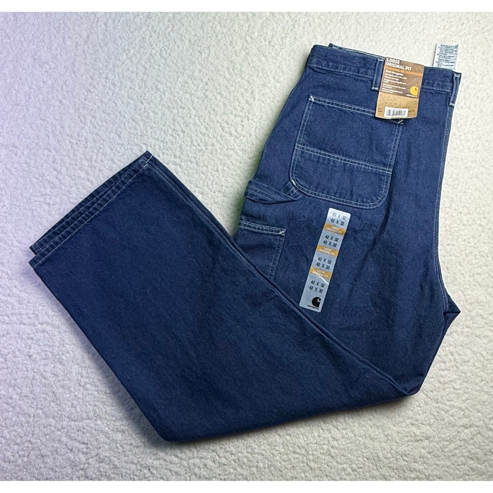 Carhartt B13 DST Mens Loose Original Fit Work Dungaree Jeans Dark Wash 42x32 NWT
